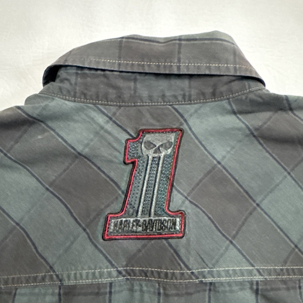 Harley Davidson 1 Shirt Mens XL Blue Plaid Black‎ Pearl Snap Short Sleeve - Picture 3 of 9